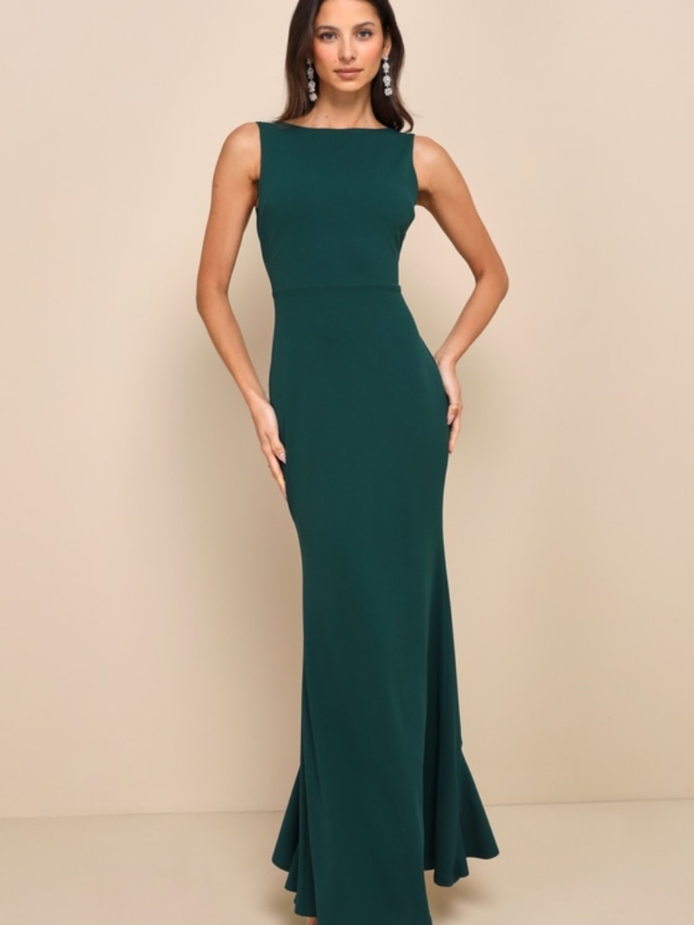 Lulus Exquisite Refinement Emerald Backless Bow Ruffled Maxi Dress Green